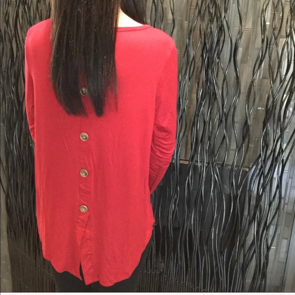😍 RED LONG SLEEVE BUTTON BACK BLOUSE